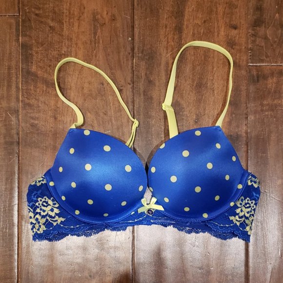 Victoria Secret Blue and Lime Polka Dot Lace Bra